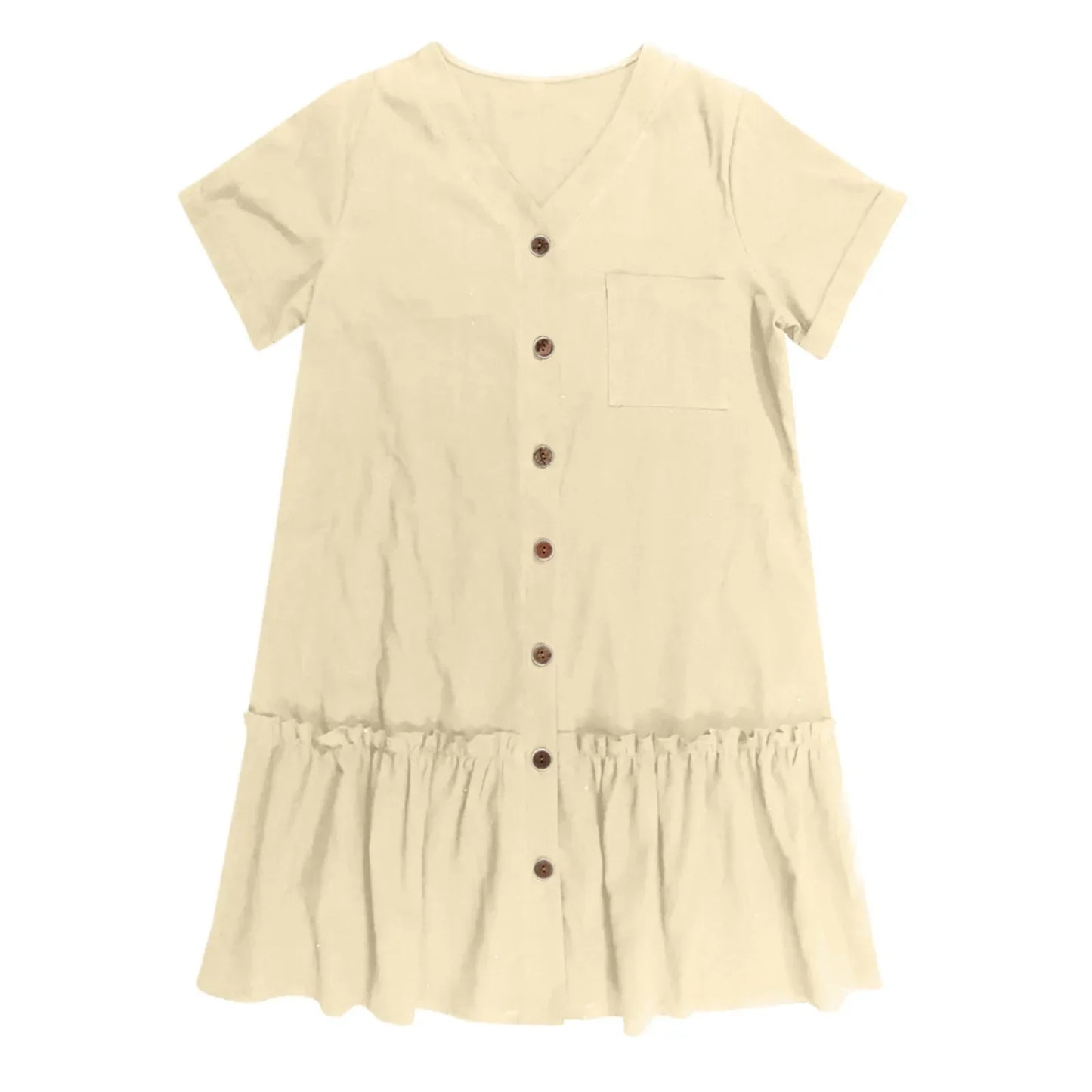 Robe à nouer pour femme, robe d'été ample en coton et lin, avec ourlet à volants, robe décontractée à manches courtes