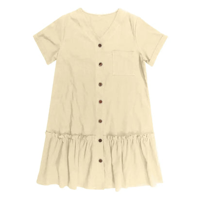 Robe à nouer pour femme, robe d'été ample en coton et lin, avec ourlet à volants, robe décontractée à manches courtes