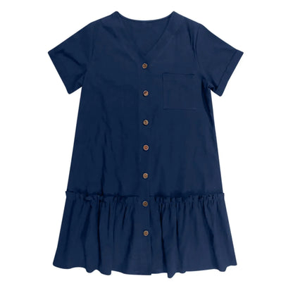 Robe à nouer pour femme, robe d'été ample en coton et lin, avec ourlet à volants, robe décontractée à manches courtes