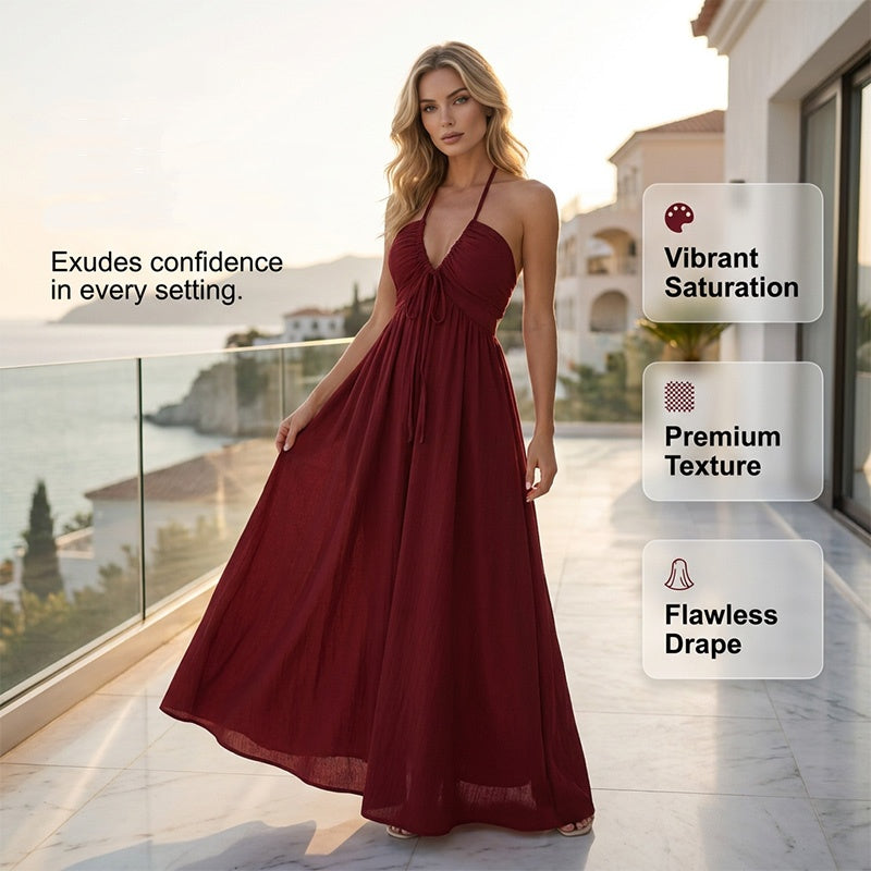 Robe longue dos nu à col licou pour femme