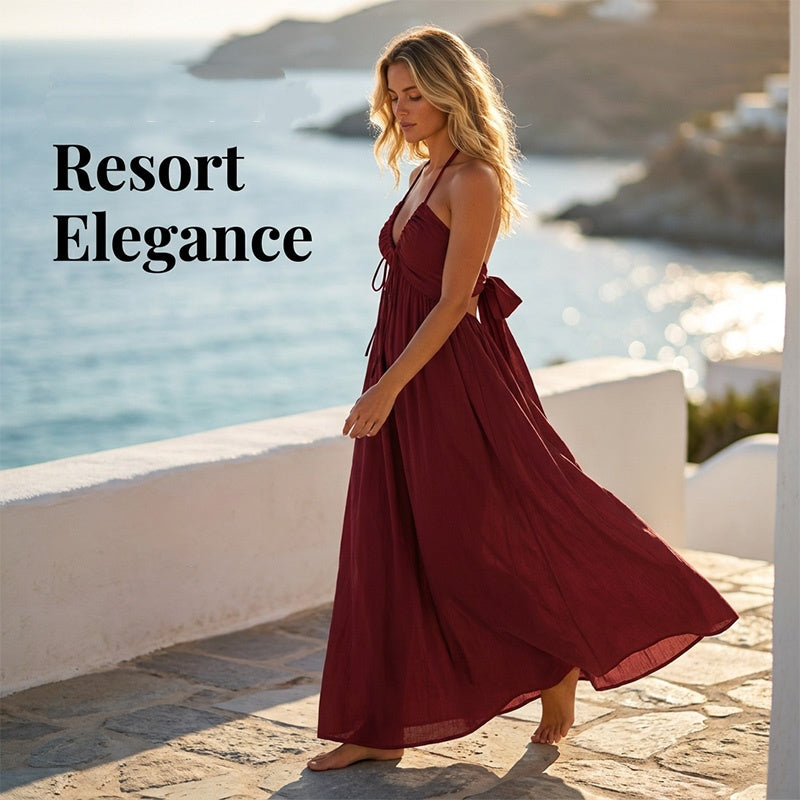 Robe longue dos nu à col licou pour femme