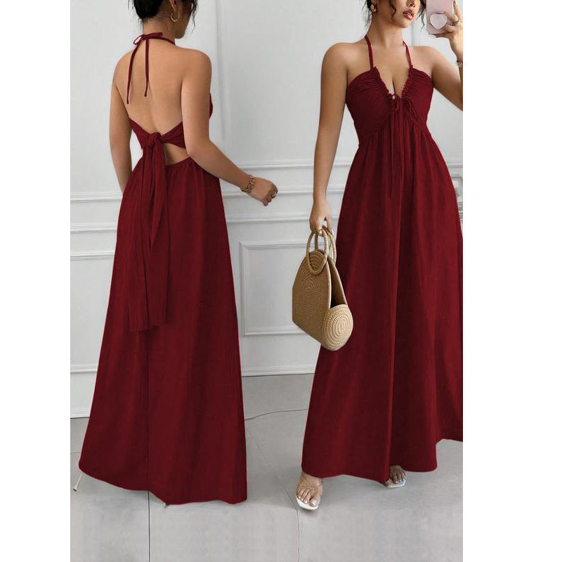 Robe longue dos nu à col licou pour femme