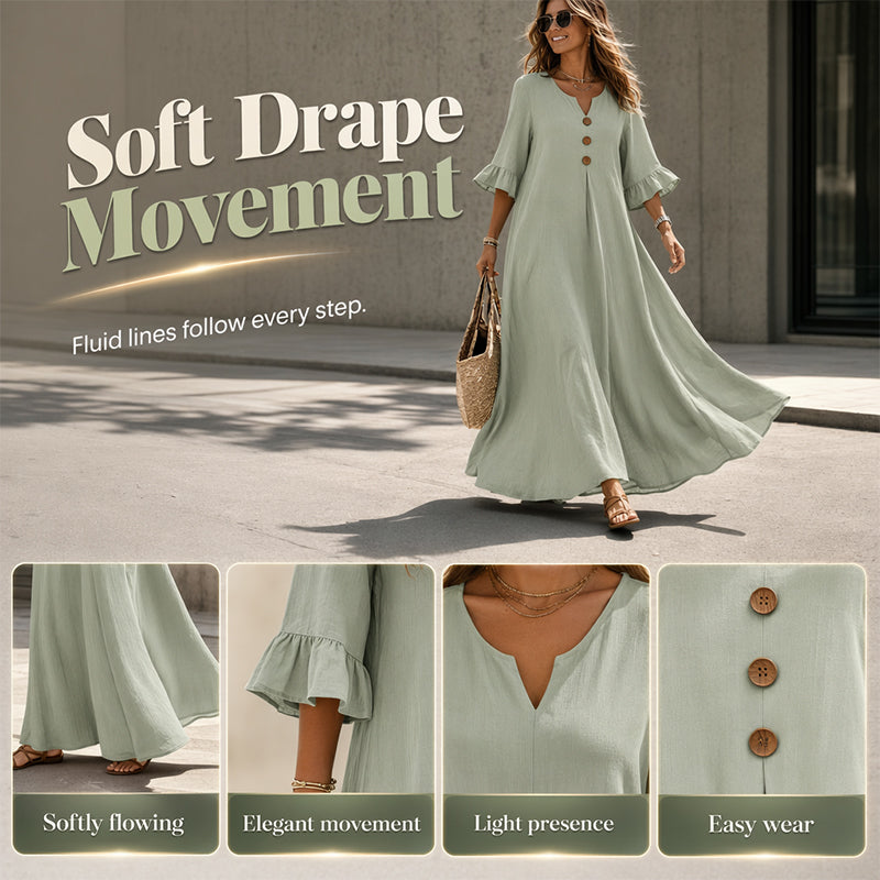 👗 50% DE RÉDUCTION 🌸 Robe longue ample à col en V pour femme – Fluide, légère & facile à porter – Parfaite pour l’été, les vacances ou un look décontracté chic – coupe confortable et intemporelle ✨🌿
