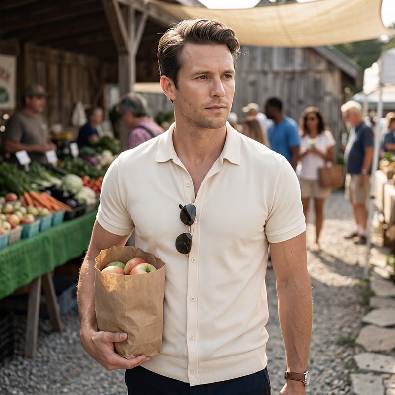 Chemise décontractée à manches courtes et boutons pour homme