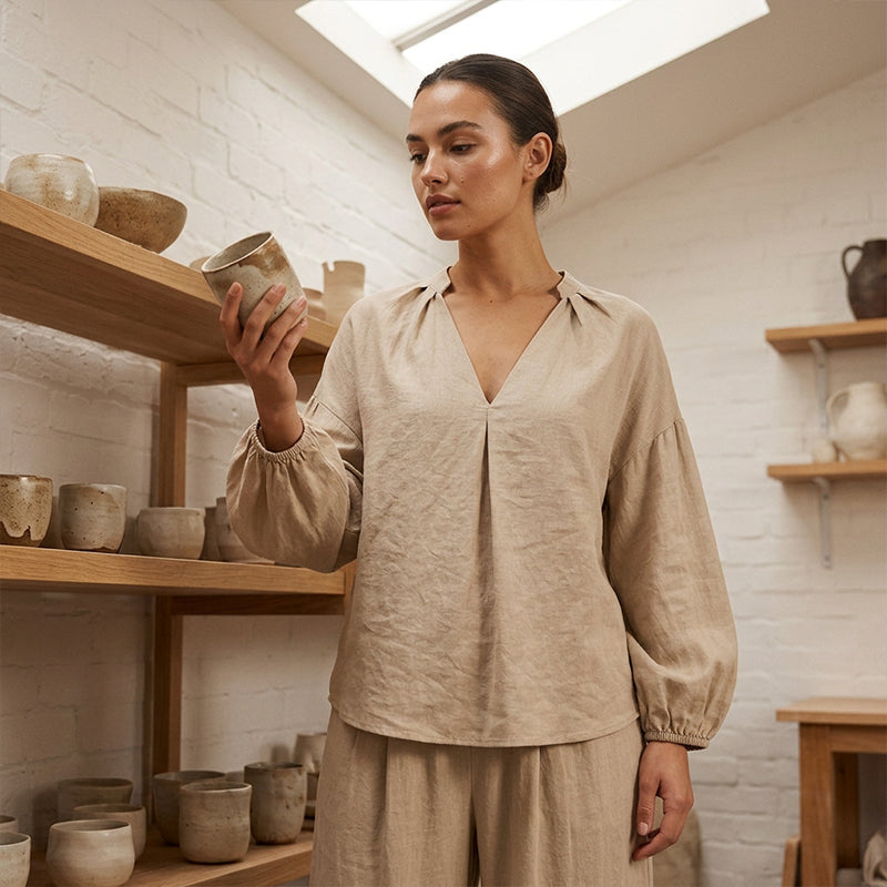 Ensemble décontracté pour femme : haut à col en V et pantalon