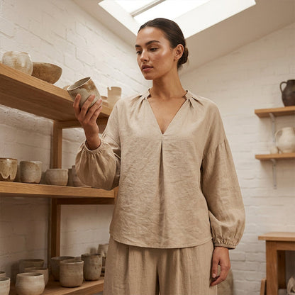 Ensemble décontracté pour femme : haut à col en V et pantalon