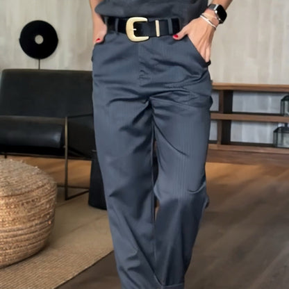 Pantalon Tailleur Droit Décontracté Taille Haute pour Femmes