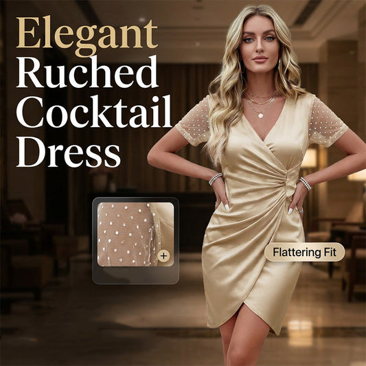 👗✨ Robe moulante plissée à encolure en V, idéale pour les dîners de gala et les soirées