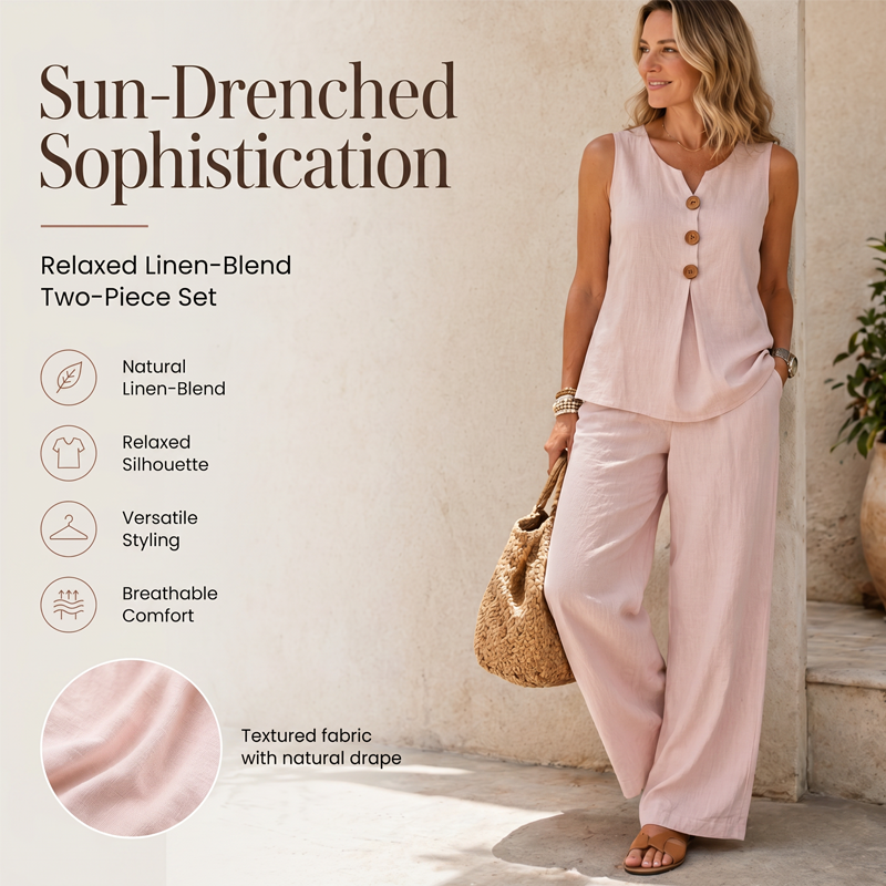 🔥-50%👖 Ensemble Femme Deux Pièces 🌿 Ensemble décontracté , haut sans manches et pantalon large pour le quotidien