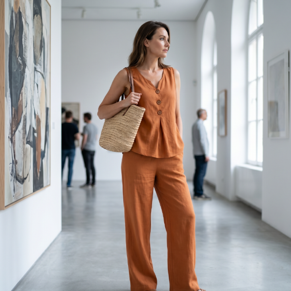 🔥-50%👖 Ensemble Femme Deux Pièces 🌿 Ensemble décontracté , haut sans manches et pantalon large pour le quotidien