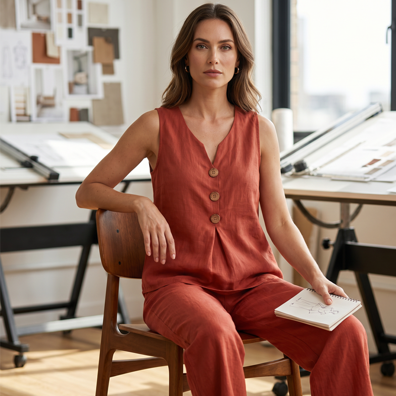 🔥-50%👖 Ensemble Femme Deux Pièces 🌿 Ensemble décontracté , haut sans manches et pantalon large pour le quotidien