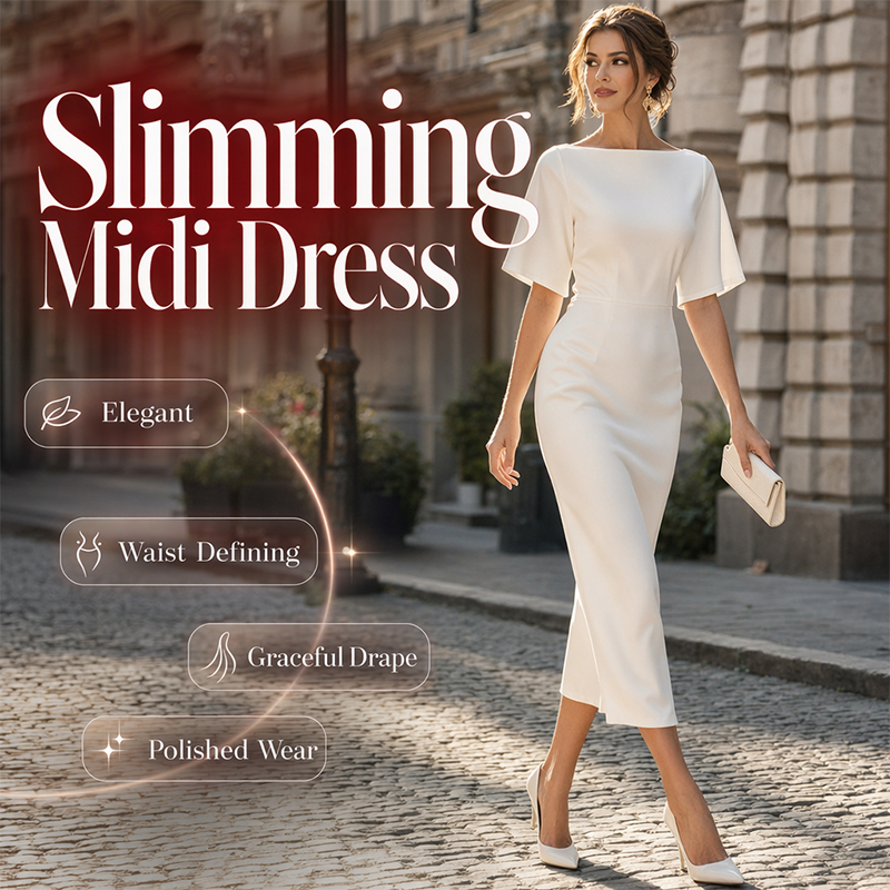 🔥-50%👗 Robe Midi Élégante Femme Col Bateau – Manches Flottantes Coupe Crayon