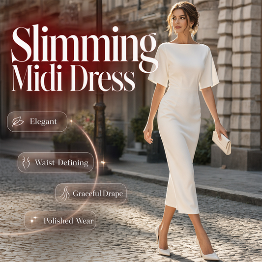 🔥-50%👗 Robe Midi Élégante Femme Col Bateau – Manches Flottantes Coupe Crayon