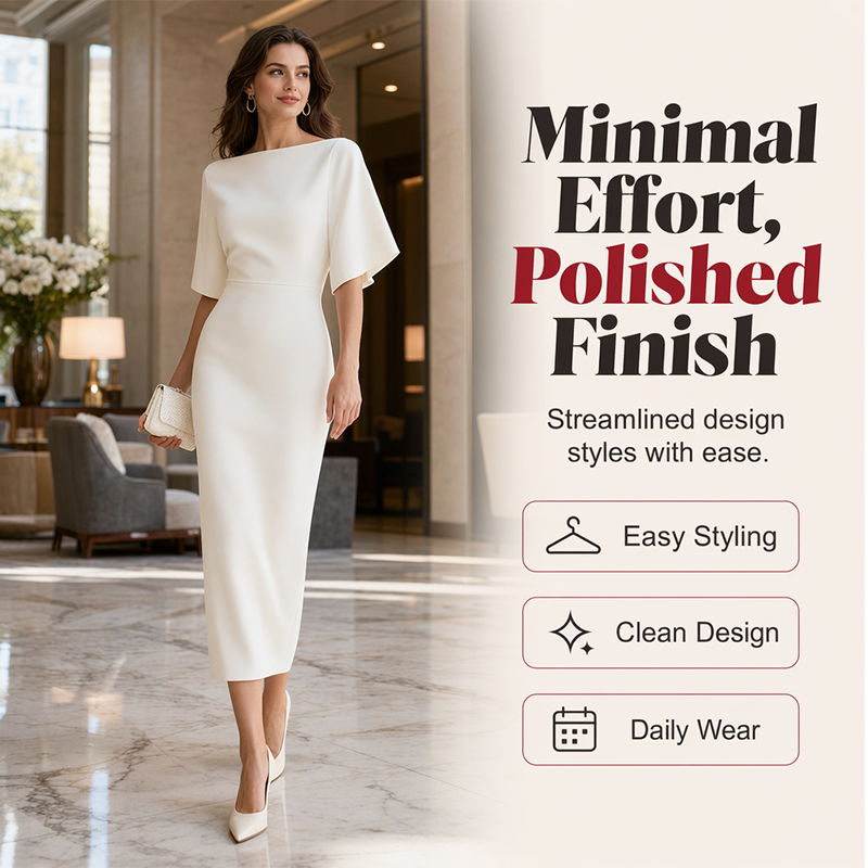 🔥-50%👗 Robe Midi Élégante Femme Col Bateau – Manches Flottantes Coupe Crayon