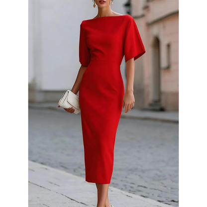 🔥-50%👗 Robe Midi Élégante Femme Col Bateau – Manches Flottantes Coupe Crayon