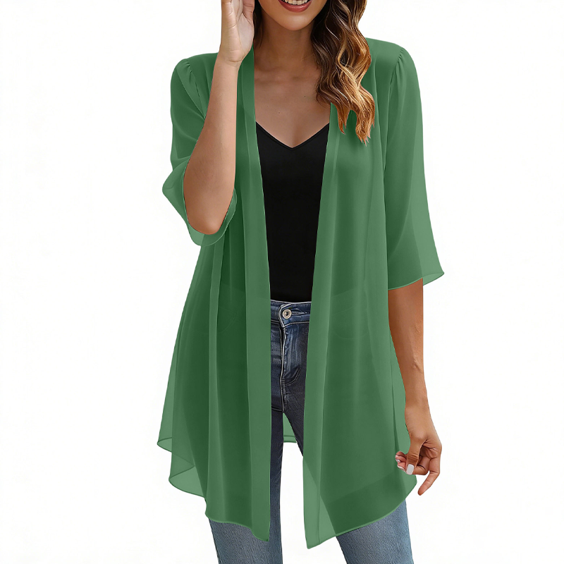 🔥-50% 🌿Cardigan Léger Femme en Mousseline – Ouverture Devant Manches Courtes🤍 pour un look chic décontracté