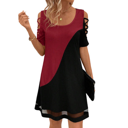 ⌛Offre à durée limitée – Robe midi à col rond pour femme, avec effet color block et ourlet en maille