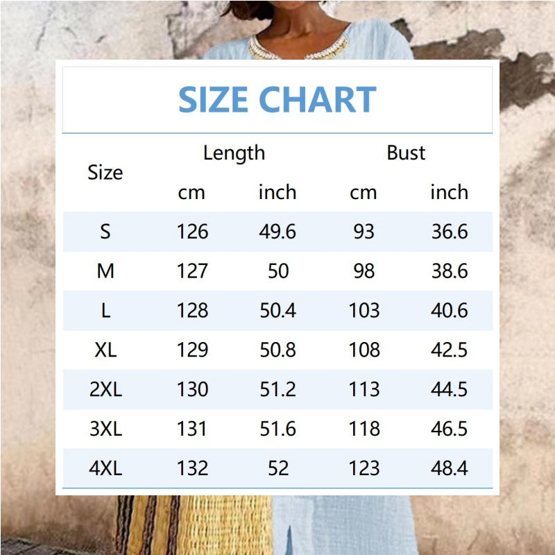 🔥-45%👗 Robe Longue Coton Froissé Femme – Col Décoratif Ethnique, Manches Courtes et Fente Latérale🤍 Robe ample texturée col brodé