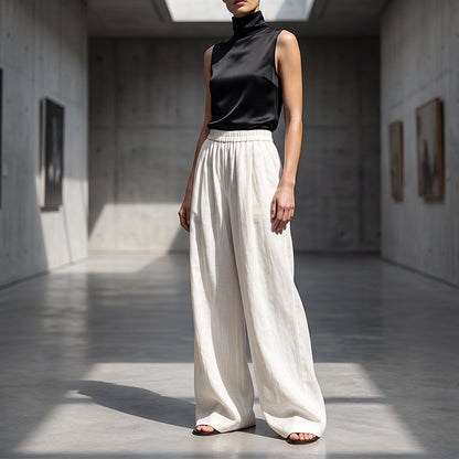 Pantalon décontracté coupe ample à jambes larges pour femme