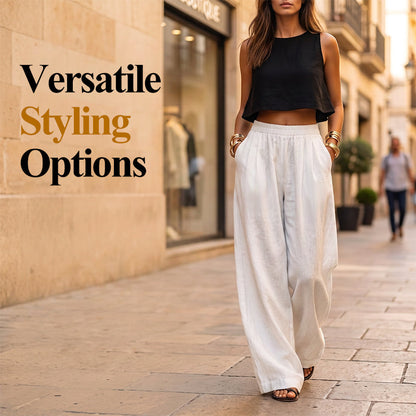 Pantalon décontracté coupe ample à jambes larges pour femme
