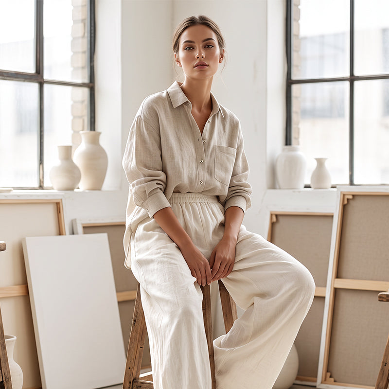 Pantalon décontracté coupe ample à jambes larges pour femme