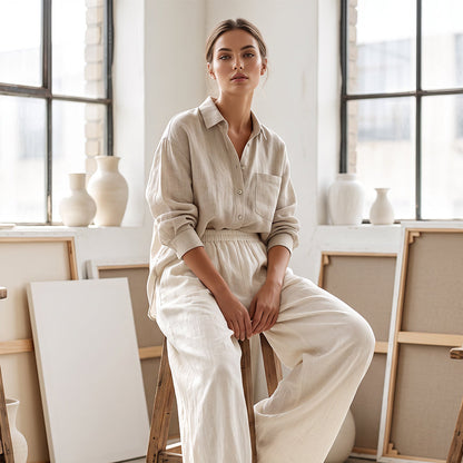 Pantalon décontracté coupe ample à jambes larges pour femme
