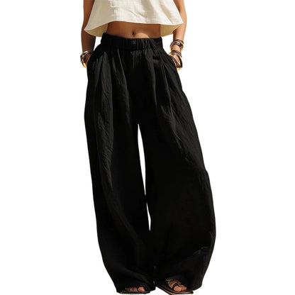 Pantalon décontracté coupe ample à jambes larges pour femme