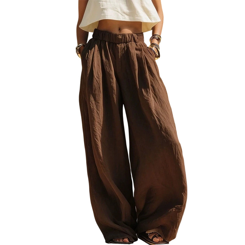 Pantalon décontracté coupe ample à jambes larges pour femme