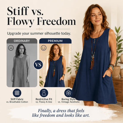 🌿Robe ample sans manches en coton et lin, avec poches