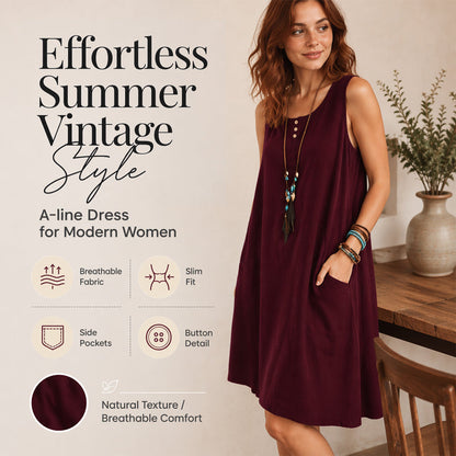 🌿Robe ample sans manches en coton et lin, avec poches