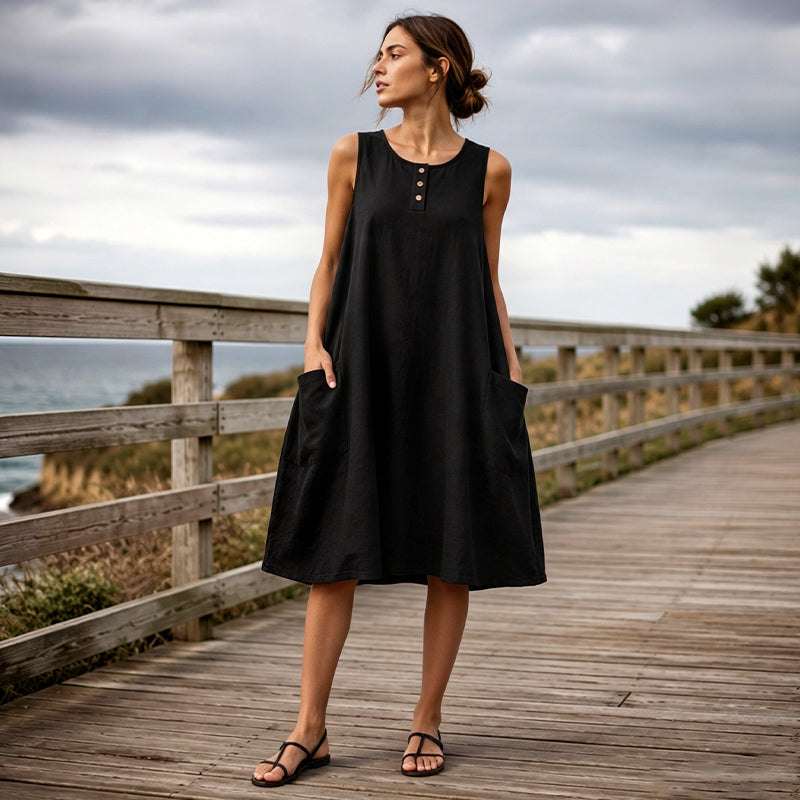 🌿Robe ample sans manches en coton et lin, avec poches
