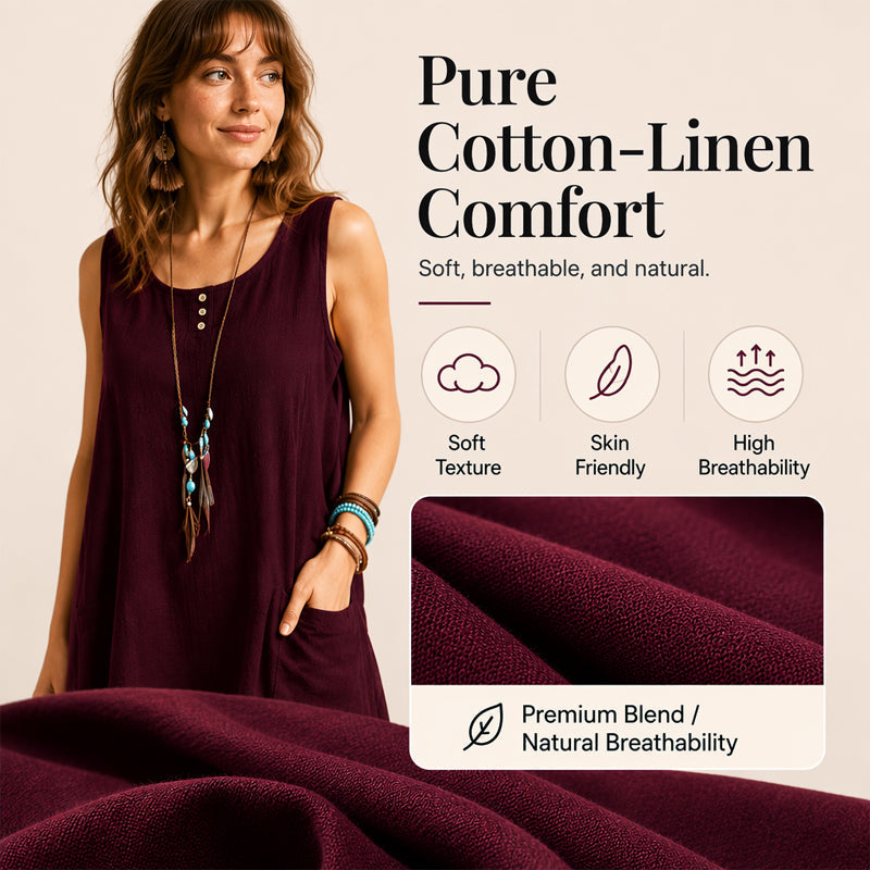 🌿Robe ample sans manches en coton et lin, avec poches