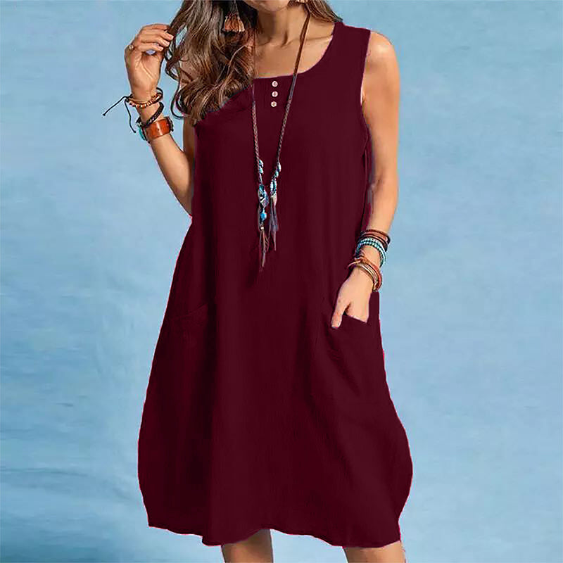 🌿Robe ample sans manches en coton et lin, avec poches