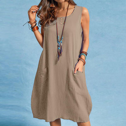 🌿Robe ample sans manches en coton et lin, avec poches
