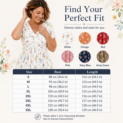 🌺👗Damenkleid mit V-Ausschnitt, Blumenmuster und gedrehter Taille
