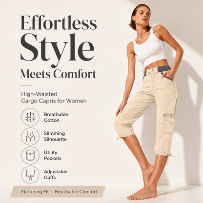 Pantalon capri cargo taille haute pour femme