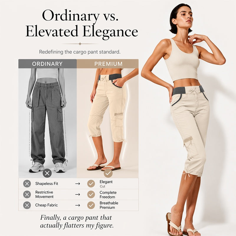 Pantalon capri cargo taille haute pour femme