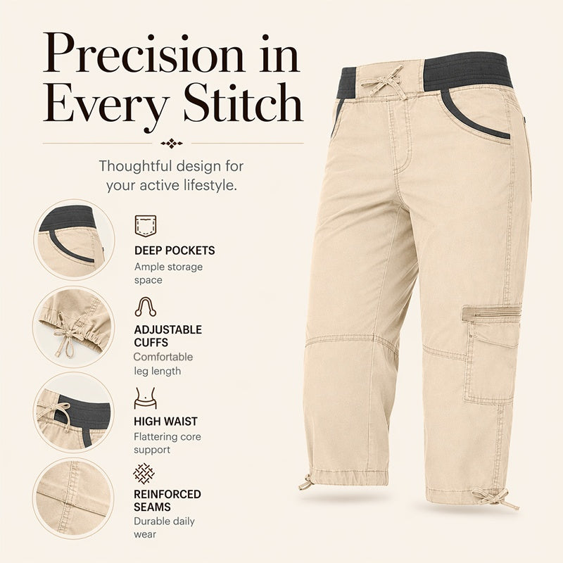 Pantalon capri cargo taille haute pour femme