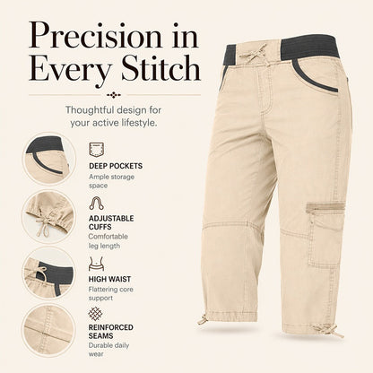 Pantalon capri cargo taille haute pour femme