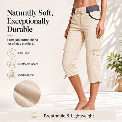Pantalon capri cargo taille haute pour femme