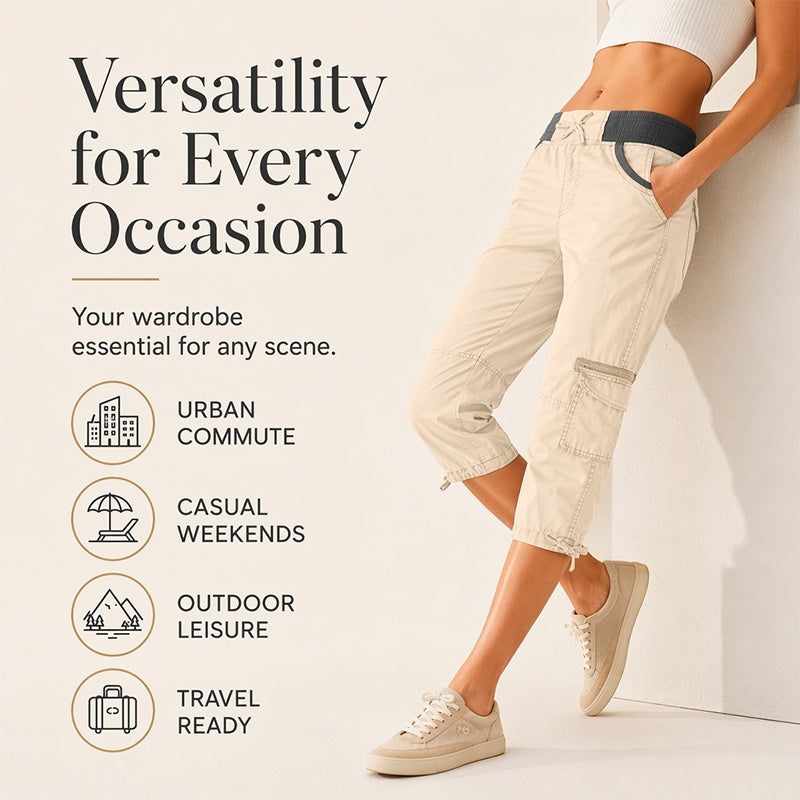Pantalon capri cargo taille haute pour femme