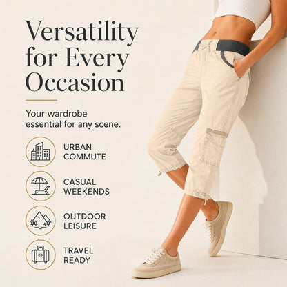 Pantalon capri cargo taille haute pour femme