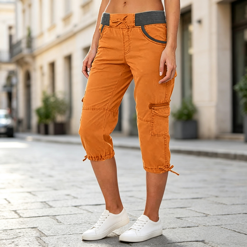 Pantalon capri cargo taille haute pour femme