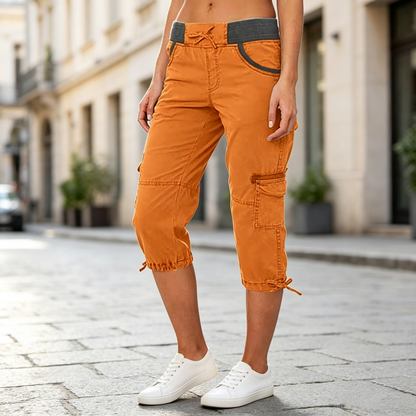 Pantalon capri cargo taille haute pour femme
