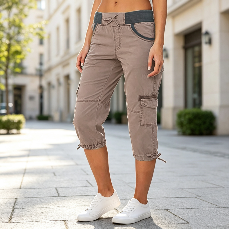 Pantalon capri cargo taille haute pour femme