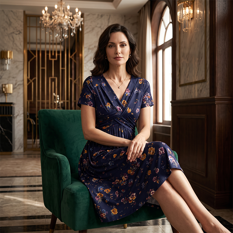 🌸 Robe fleurie à col en V avec torsion à la taille — élégante et décontractée, adaptée à toutes les occasions