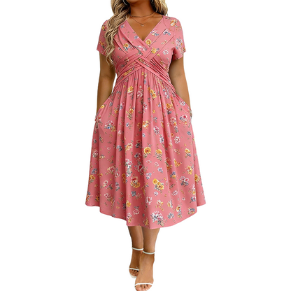 🌸 Robe fleurie à col en V avec torsion à la taille — élégante et décontractée, adaptée à toutes les occasions