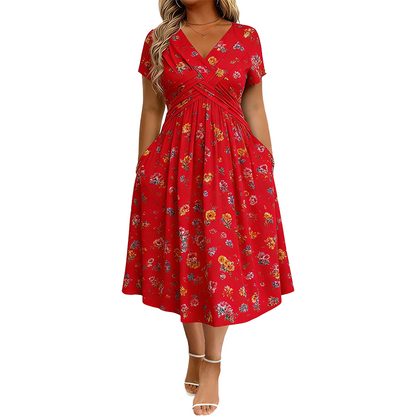 🌸 Robe fleurie à col en V avec torsion à la taille — élégante et décontractée, adaptée à toutes les occasions