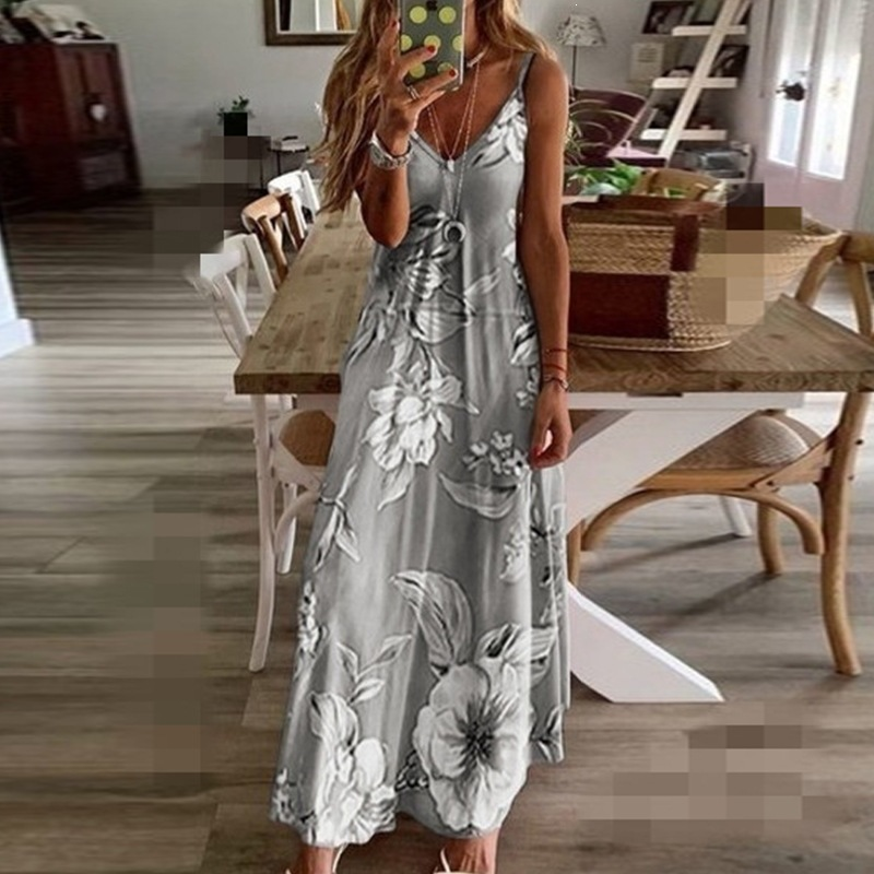 Robe maxi imprimée à bretelles