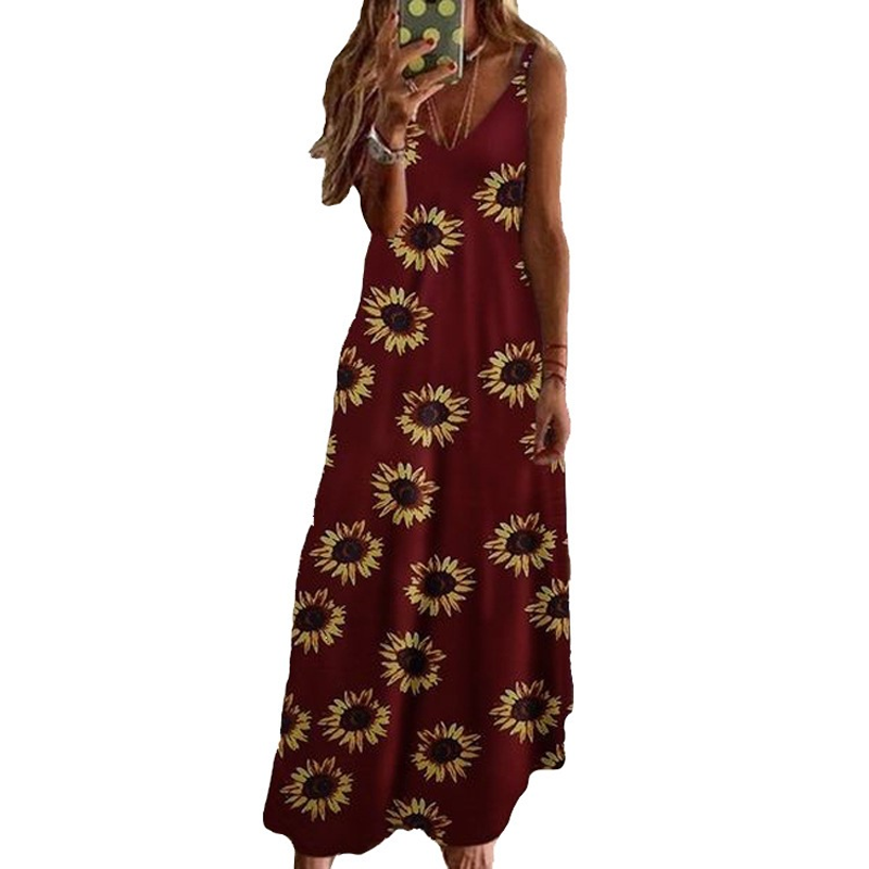 Robe maxi imprimée à bretelles